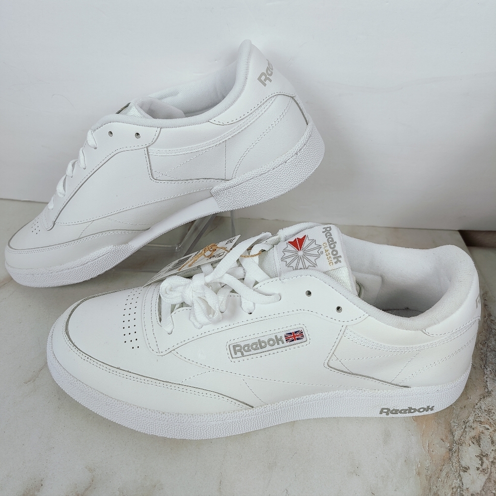 NIB Reebok Men's Club C 85 White Sheer Grey Leather Tennis Shoes Sneakers, 14 - Picture 1 of 11